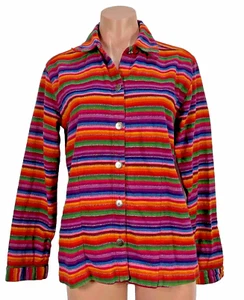 Chico’s Design Rainbow Stripe Cotton Button Down Shirt Jacket Women’s S/M 0 - Picture 1 of 7