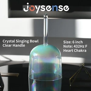 Clear Crystal Singing Bowl Handle F Note 432Hz Cosmic Light Green 6" With Case - Picture 1 of 9