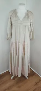 MNG Mango Neutral Striped Woven Maxi Dress With Linen EU XS US 2 UK 6 Oversized - Picture 1 of 9