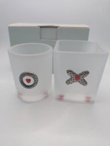 Par de abrazos y besos con soporte votivo Partylite P7274 conjunto redondo cuadrado vidrio esmerilado  - Imagen 1 de 7
