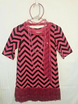 NIÑA 1920 DISFRAZ ALETA NEGRO-ROSA CHEVRON FLECOS VESTIDO - 6 piezas conjunto LG Foto 1 de 4