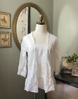 JP And Mattie Peasant Top 100% Cotton 3/4 Sleeve Crinkle White Square Neck
