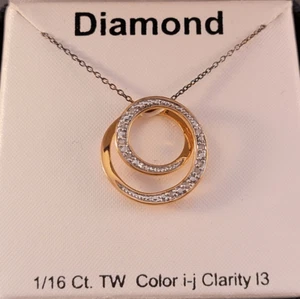 Collana Ciondolo Doppio Cerchio Diamante Originale Over Sterling - Nuova In Scatola - Foto 1 di 5