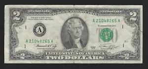 1976 USA $2 Two Dollar Bill Series (A) Number A21048265A Circulated Condition - Picture 1 of 2