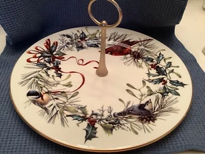Vtg. Lenox Winter Greetings Single Tiered Server 1995 Made In USA Birds Ivory 8" - Picture 1 of 4