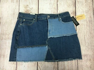 Falda de mezclilla azul American Rag Cie para mujer talla 11 bloques de colores deshilachada cremallera elástica nueva - Imagen 1 de 8