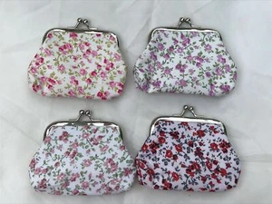 Floral Printed Fabric Framed KISS LOCK Case Wallet Coin Purse 3"x3.5" - Picture 1 of 18