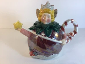 Department 56 Sugar Plum Fairy Christmas Teapot Candy Cane/Holly Handle Vintage - Picture 1 of 8