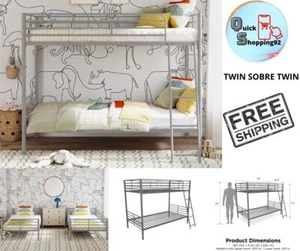 Cama Litera De Metal Convertible En 2 Camas Twin, Twin Sobre Twin Color Plata - Picture 1 of 12