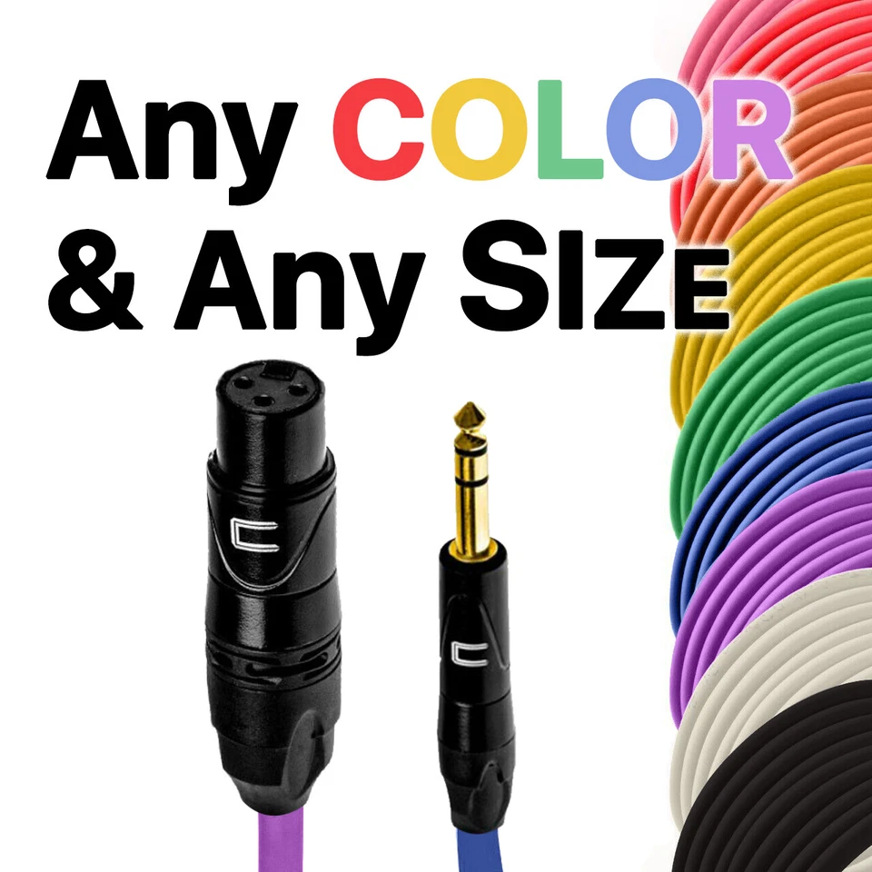 3-Pin XLR Female to 1/4" TRS Male Balanced Stereo Cable Custom Length Color Cord - Image 1 of 4