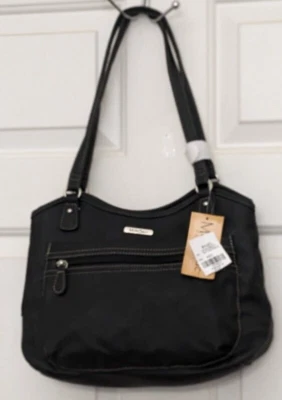 Multi Sac Oakland Handbag Tote Black White Bold Stitching Leather - Image 1 of 4