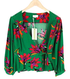 GRACE & MILA Bastia Women Blouse M Green Flower Print Long Sleeved Wrap V-Neck - Picture 1 of 10