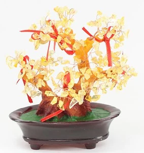 Feng Shui Yellow Citron Crystal Money Tree 8.5" Office Home Decor Luck / Wealth - Picture 1 of 3