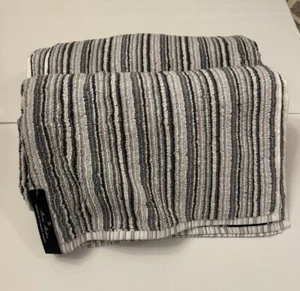 SET OF 2 New Brooks Brothers Premium Turkish Bath Towels Gray And White Stripes - Picture 1 of 4