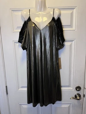 Rachel Roy 女式金色冷肩 V 领换装连衣裙 L 码 — 第 1/4 张图片