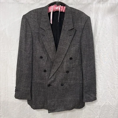 (Hecho en EE. UU.) Chaqueta a Cuadros Gris Doble Pecho Colección Cellini Vintage Hombre Foto 1 de 4