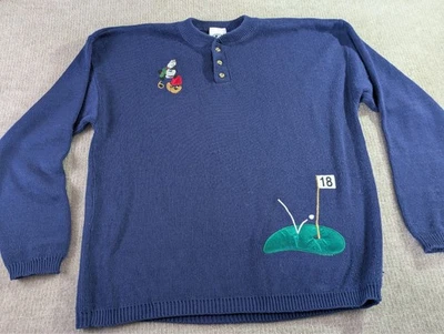 Vintage 1990's Mickey & Co. Large Navy Blue Golf 3 Button Down Sweater Men 18th - Image 1 of 4