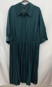 NWT Donna Karen New York Pleated Dress Emerald Green Womens Plus Sz 22W *NO BELT - Picture 1 of 9