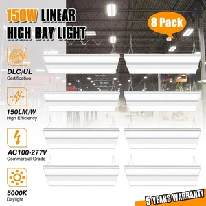 8Pack- 150W Linear LED High Bay Light Fixture Warehouse Woskshop Security Lights - Picture 1 of 15