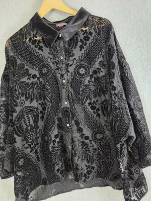 Vince Camuto 3XL Burnout Terciopelo Transparente Camisa Bruja Gótica Capricho Negro Vampiro Foto 1 de 4