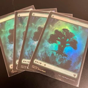 MTG Theros Land Forest Foil Full Art 4 Piece Set Magic Card - Picture 1 of 1