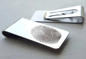 Estate 18K White Gold Over Oval Money Clip With Fingerprint Wallet For Men's 1PC - Picture 1 of 6