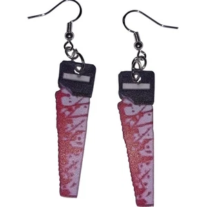 Bloody Saw Blade Earrings Horror Halloween Costume Jewelry - Picture 1 of 1