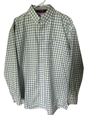 Camisa de vestir George Strait Wrangler corte vaquero azul verde ventana panel manga larga Foto 1 de 3