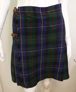 Falda escocesa escocesa escocesa vintage de los años 80 Ralph Lauren talla 12 correas de cuero - Imagen 1 de 23