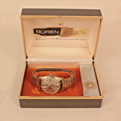 VTG 70s Buren 17 Jewel Stainless Steel Gold Color Automatic Hamilton Wristwatch - Image 1 of 4