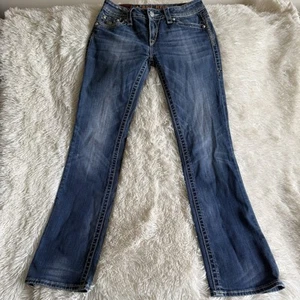 Pantalones de mezclilla para mujer Rock Revival talla 31 Jen bootcut bordados bolsillos con solapa - Imagen 1 de 11
