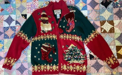 Suéter para mujer Heirloom Collectibles M cierre completo con cremallera Navidad Foto 1 de 4