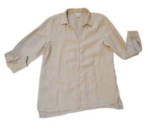 J Jill Love Linen Shirt Size M Missy Relaxed Tunic Beige 100% Linen Roll Tab Slv - Picture 1 of 9