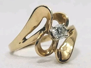 Anello di Fidanzamento Antico Oro 14KP (plumb) Solitario 4 Punte Diamante Tondo .18 Ct - Foto 1 di 11