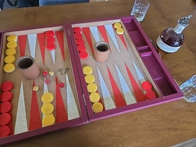 LARGE TOURNAMENT 31" Red Butterscotch Vintage Bakelite Backgammon Set 1.75"  WOW - Image 1 of 4