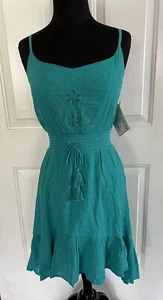 Roxy “Without Notice” Dress Size Sml Teal Embroidered NWT - Picture 1 of 8