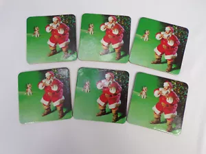 6er Set neue Coca Cola Weihnachtsuntersetzer Santa Shhhing Welpe Kork quadratisch K23 - Bild 1 von 6