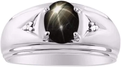 6x8mm Oval Lab created Men's Black Star Sapphire Ring 925 Sterling Silver  - Image 1 of 3