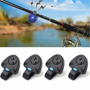 4 Stück Angeln Bissanzeiger, Elektronischer LED Clip On Angelrute Angeln Biss Ton Alarm - Bild 1 von 8