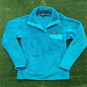 Patagonia Logo Teal Blue Green Preppy Essential Snap-T Fleece Pullover Jacket - Picture 1 of 4