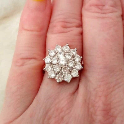 Bellissimo ANELLO ARGENTO STERLING 925/°° e 19 brillanti zirconi bianchi pl oro - Immagine 1 di 4