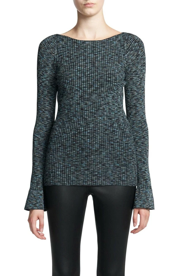 Theory Cabled Print Rib Boat Neck Top Multicolor Size Large