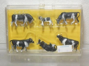 HO Preiser 0155 Black White Cows w/ calf Set of 6 Assorted Poses 14155 NIB - Picture 1 of 3