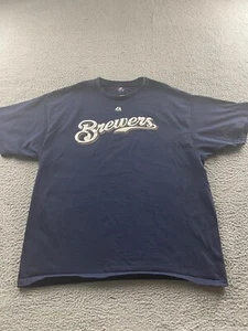 Milwaukee Brewers Shirt Mens 2XL XXL Blue White MLB Baseball Majestic 1422 - Picture 1 of 8