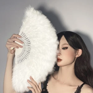 Feather Hand Fan Folding Fancy Dress Party Vintage Dance Costume Accessories - Picture 1 of 11