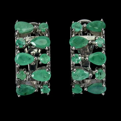 925 Sterling Silver Earrings Pear Emerald 5x3mm Natural Gemstone Jewelry - Image 1 of 4