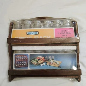 Vintage Nevco Wooden Spice Rack With 12 Flavor Seal Jars & Labels New NOS - Picture 1 of 10