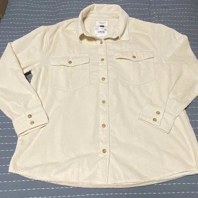 American Eagle Women’s Small Corduroy Shirt Jacket Oversized  Off White - Изображение 1 из 4