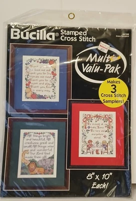 NUEVO EN PAQUETE BUCILLA Estampado Contado Punto de Cruz MULTI-PAK Gracia Samplers Amigos Dios Foto 1 de 2