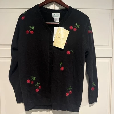 VTG NWT The Quacker Factory Size S Cherries Cardigan Sweater Embroidered Rare - Image 1 of 4